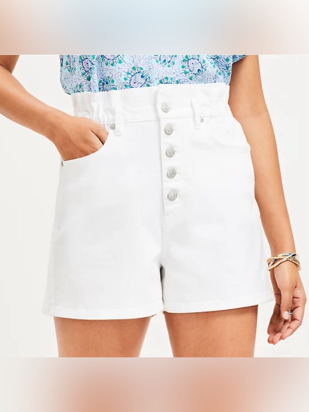 NWT Loft  White Denim Paperbag Shorts Size 14